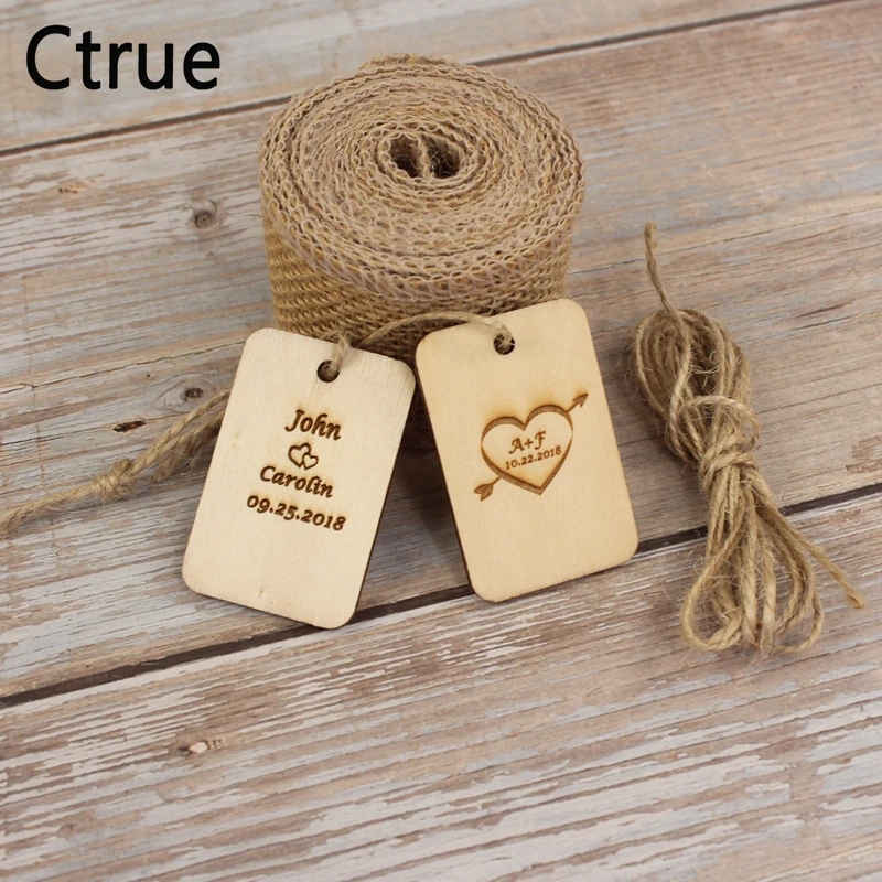 5pcs Personalized engraved Wood tag with rope Custom name date wooden tags Rustic Wedding Invitation Souvenirs gift | Дом и сад