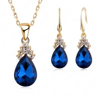 women yellow gold color blue austrian crystal jewelry sets necklace earrings jewelry for women wedding free shipping