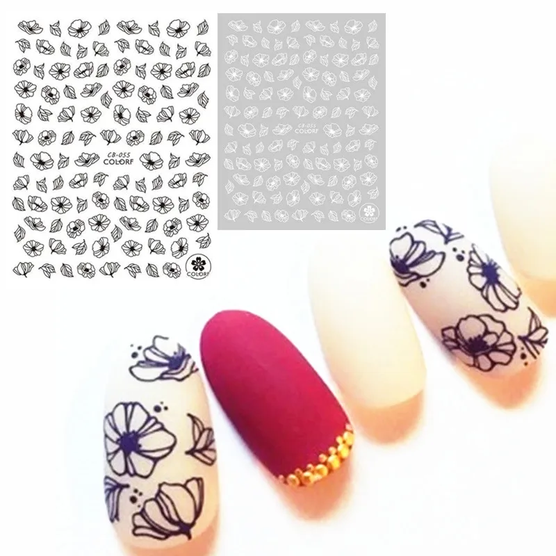 CB series 55 Цветы черные белые золотые серебряные буквы стикеры 3d на ногти nail art