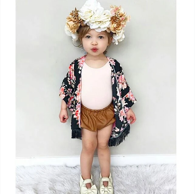 Floral Toddler Kids Girls Coat Fashion Infant Baby Summer Tassel Chiffon Cardigan Outfits Kimonos Sunsuit Cover | Детская одежда и