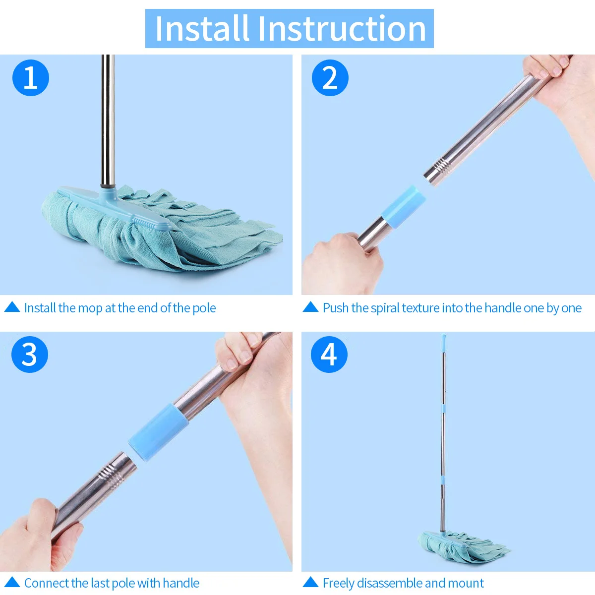 GUANYAO Большая насадка из микрофибры, Швабра для уборки дома, ручка из нержавеющей стали, ручное отжимание швабры, инструменты для уборки дома
