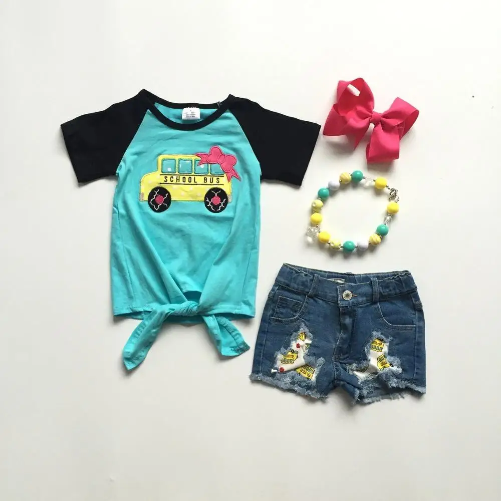 Школьная одежда для маленьких девочек комплект одежды с галстуком Топ джинсовые