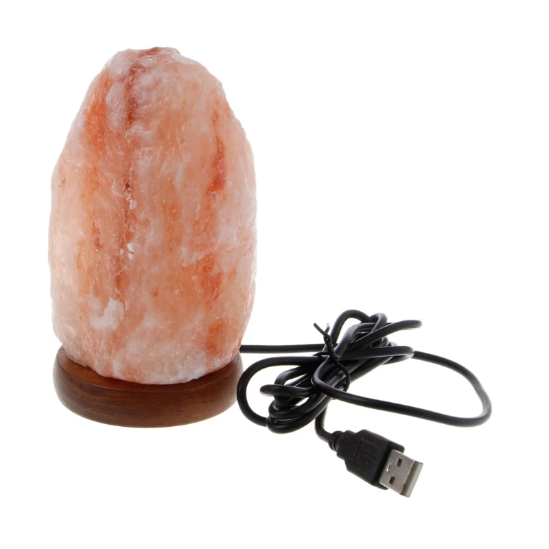 

1PC Natural Hand Carved USB Wooden Base Himalayan Crystal Rock Salt Lamp Air Purifier Night Light