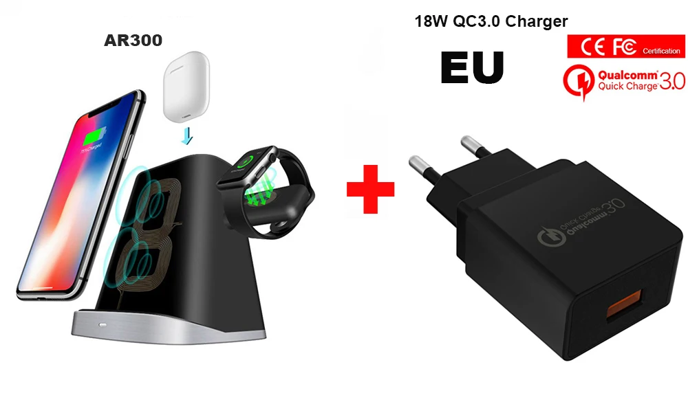 ADD QC3.0 charger EU 10 Вт Беспроводное зарядное устройство подставка для iPhone Apple Watch Airpods Быстрое беспроводное зарядное устройство для iWatch 1 2 3 - Тип штекера: ADD QC3.0 charger EU