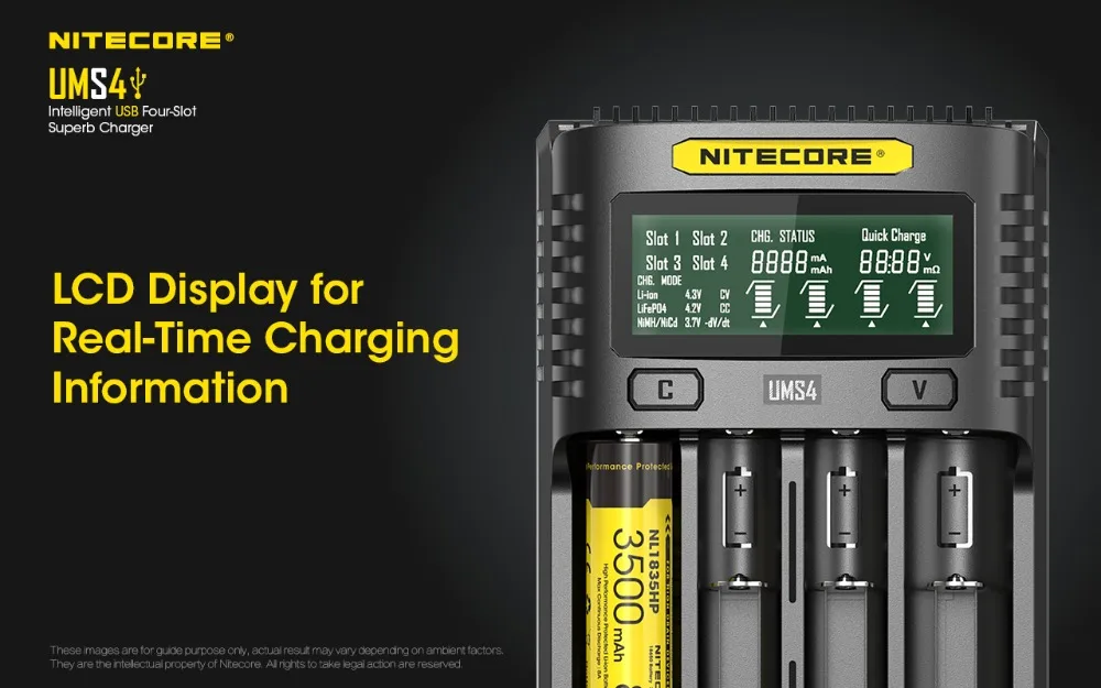 NITECORE UMS4 автоматическое универсальное быстрое зарядное устройство 3A интеллектуальное зарядное устройство с двумя слотами USB ЖК-дисплей литий-ионный аккумулятор IMR 18650 21700