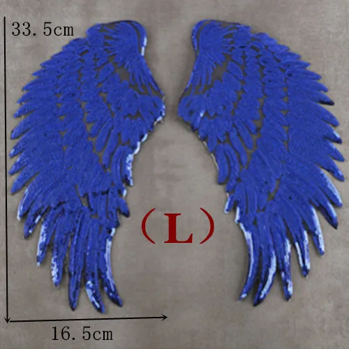 Blue 1 пара 17*33 см нашивки Крылья Золотого и серебряного цвета с блестками нашивка для пришивания утюга на одежду нашивка 3D перо аппликация DIY наклейки для свадьбы - Цвет: Blue