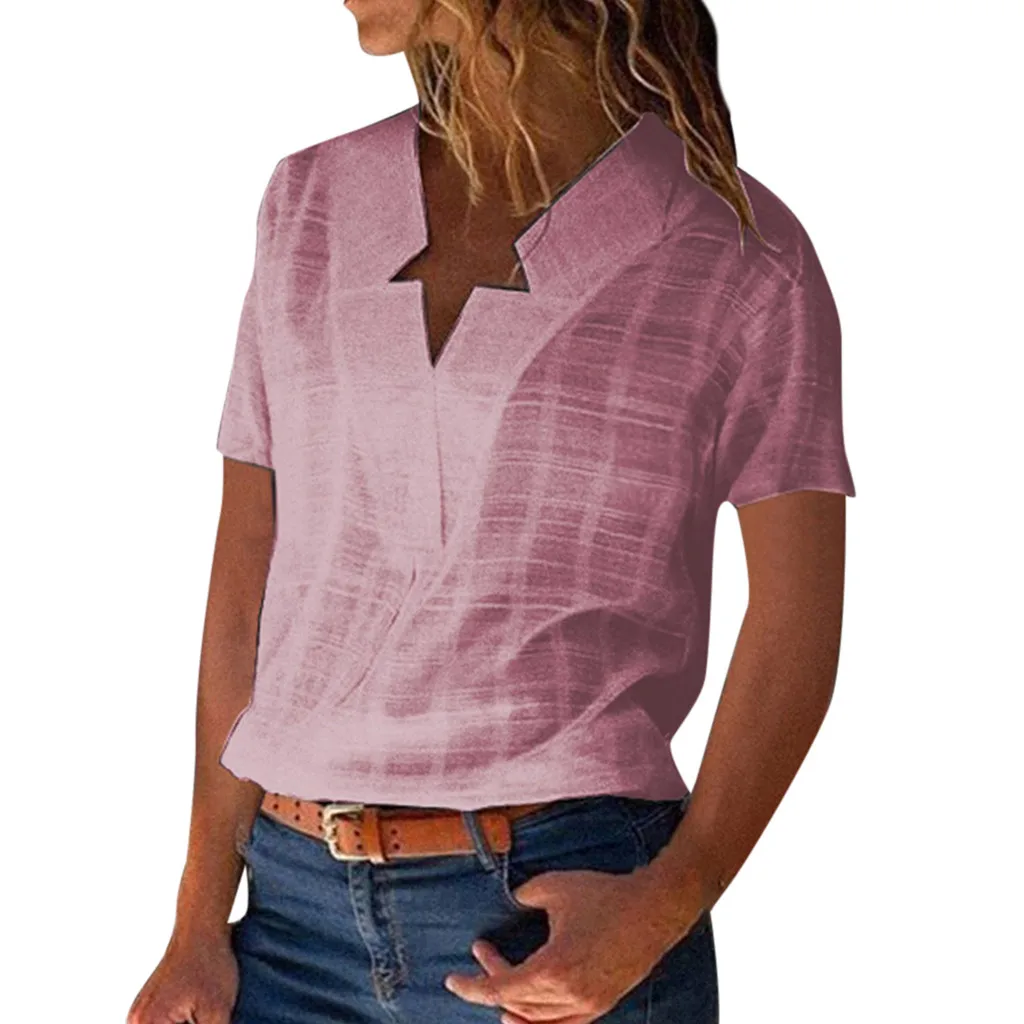 Блузки женские с v образным вырезом однотонное хлопковое белье повседневные