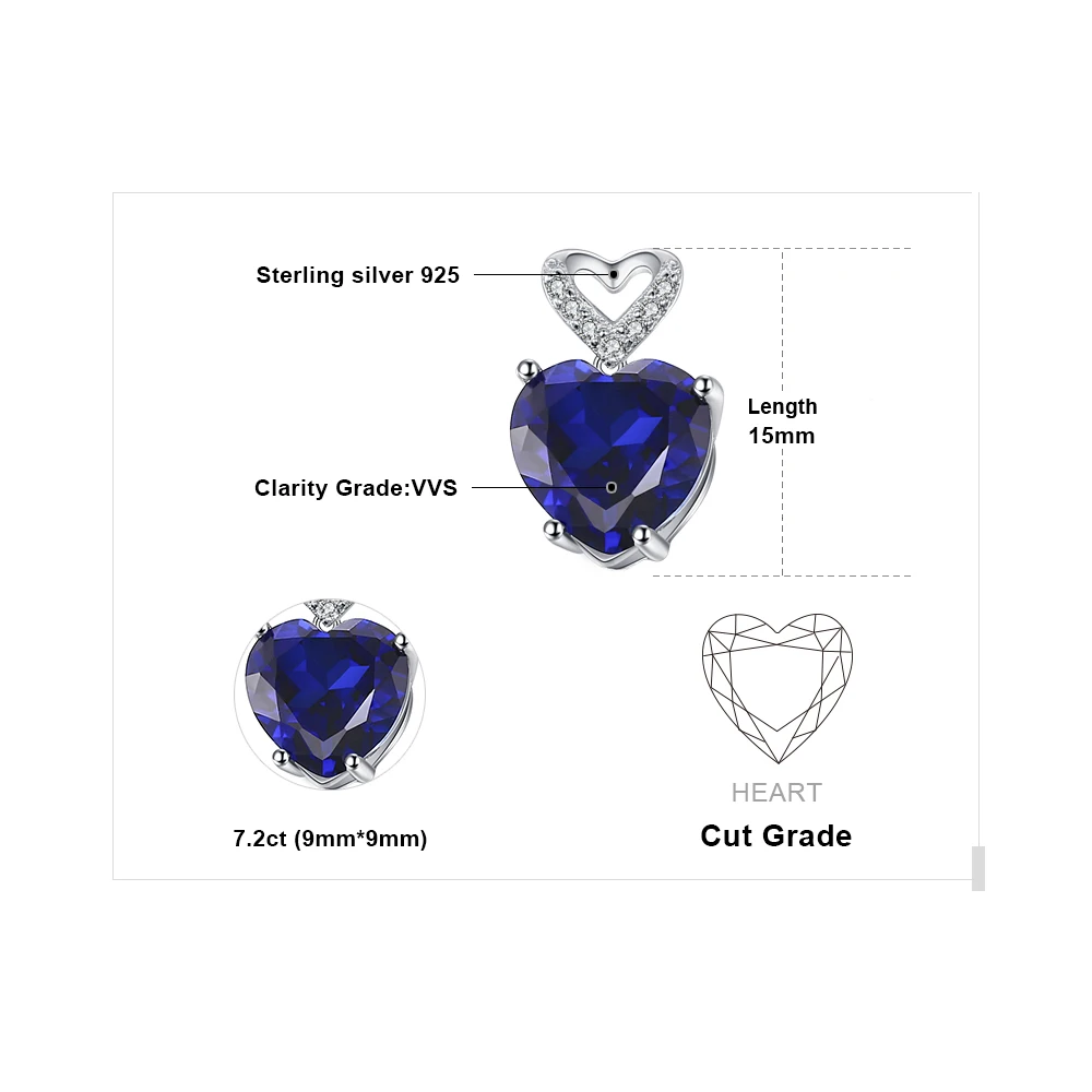 Jewelrypalace сердце любовь 7.27ct создан синий сапфир Серьги гвоздики Подвески талисманы