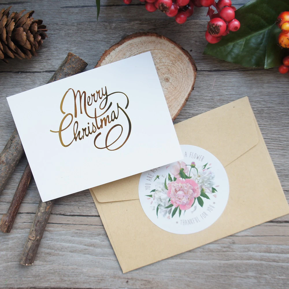 

multi-use 25pcs Mini Merry Christmas Card gold with kraft envelope Scrapbooking party invitation DIY Decor gift party card