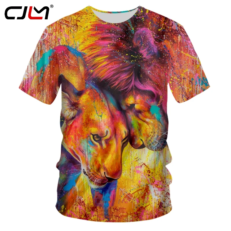 

Футболка CJLM мужская с круглым вырезом, смешная футболка с 3D рисунком льва, уличная одежда, тренировочный костюм оверсайз на Хэллоуин