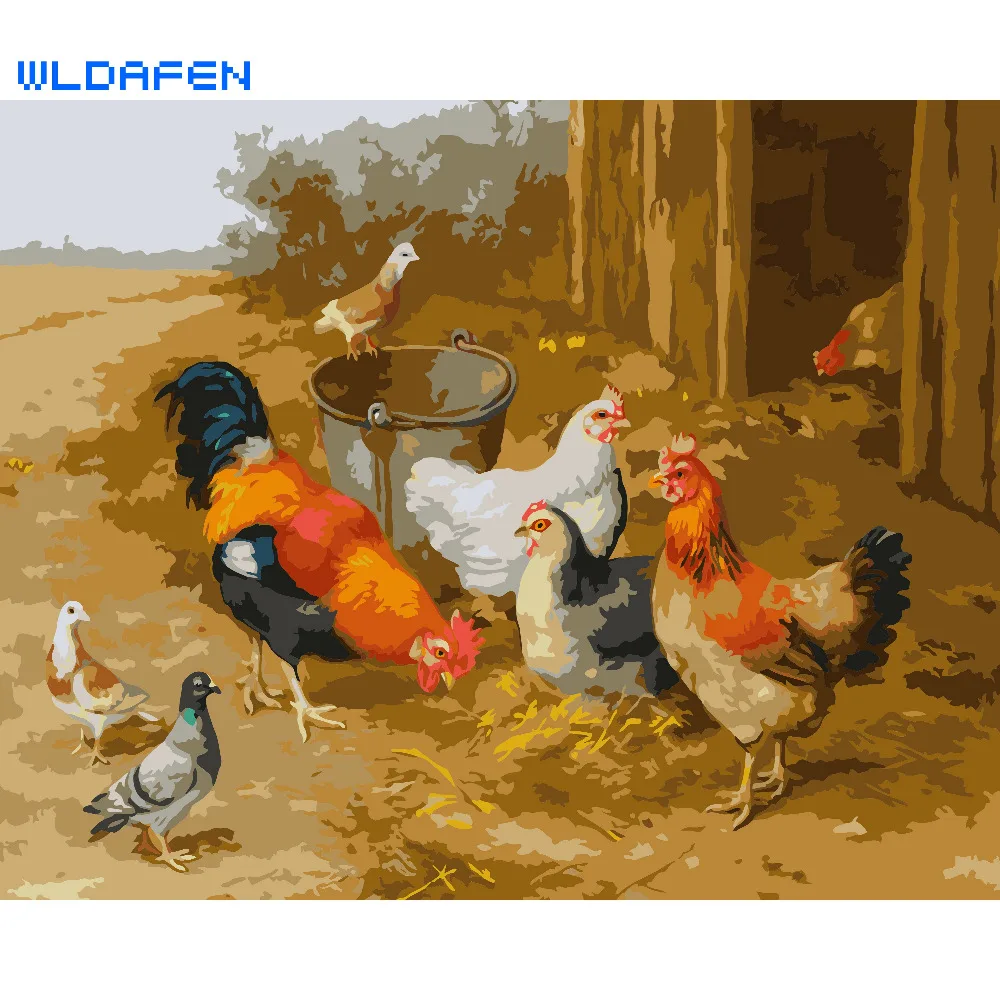 

Frameless New arrival unique gift Digital Oil Painting On Canvas painting by numbers decorative picture Garden play hi chickens