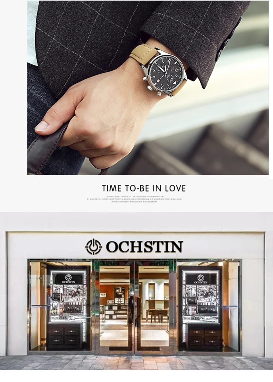 Новые мужские часы OCHSTIN, Топ бренд, спортивные наручные часы, кварцевые часы, водонепроницаемые, с хронографом, кварцевые, черные, мужские, дата, кожаный ремешок, часы