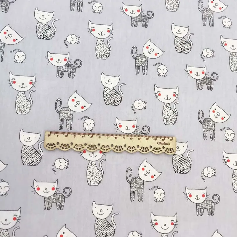 grey cat Хлопок саржа текстиль скандинавский Ветер Серый Синий Мультяшные Животные Кошки луна звезды олень ткани для постельных принадлежностей одежда Декор ручной работы - Цвет: grey cat