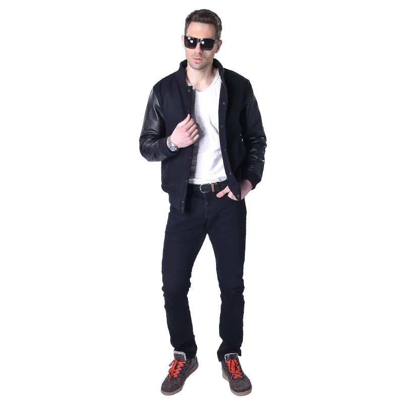 Фабрика Для мужчин куртка черный шерстяной жакет Пояса из натуральной кожи