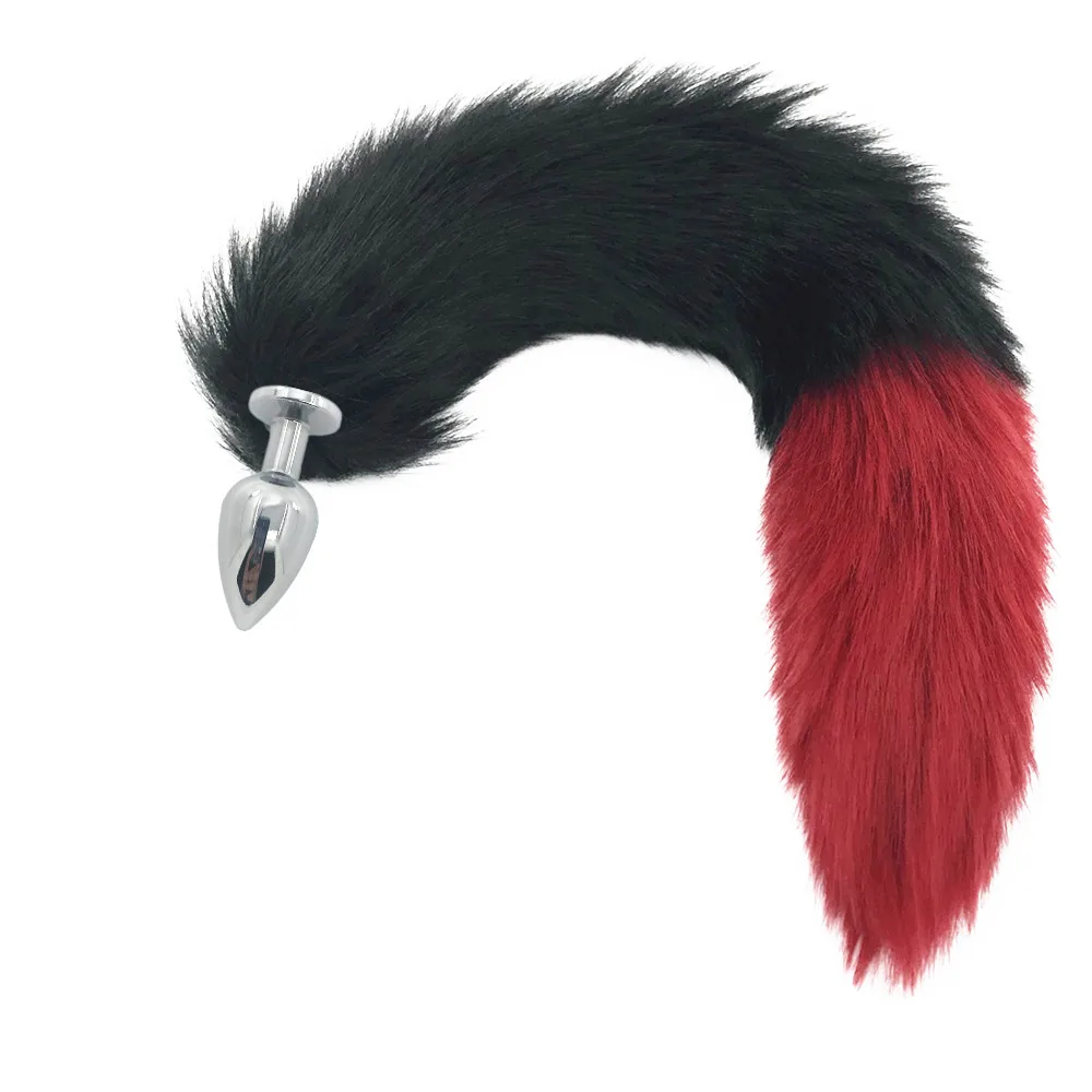 Анальная пробка с большими настоящими кристаллами и лисьими хвостами