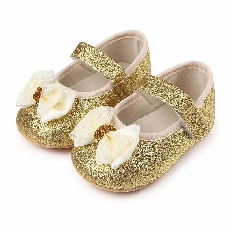 Fashion Bling Baby Girl Soft Shoes Comfortable Bottom Non-slip Bow Crib Sequin Mary Jane For Birthday Gift |