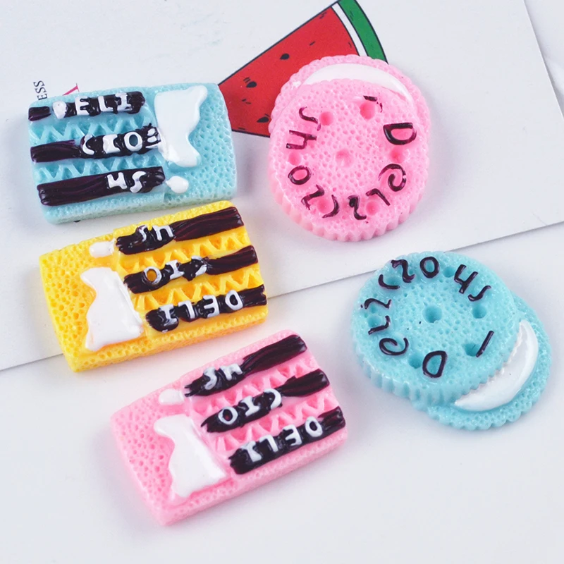 

10Pcs Flat back Resin Cabochon Artificial kawaii Biscuit Simulation Fake Food Flatback Cabochons Scrapbooking DIY Embellishment