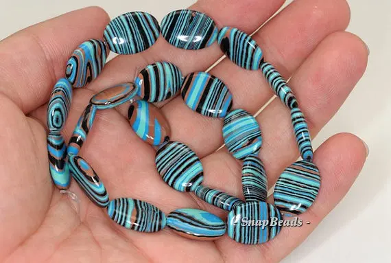 Matrix Turquoise Gemstone Blue Stripe Oval 14x10mm Loose Beads 7 inch Half Strand (90145180-215) | Украшения и аксессуары