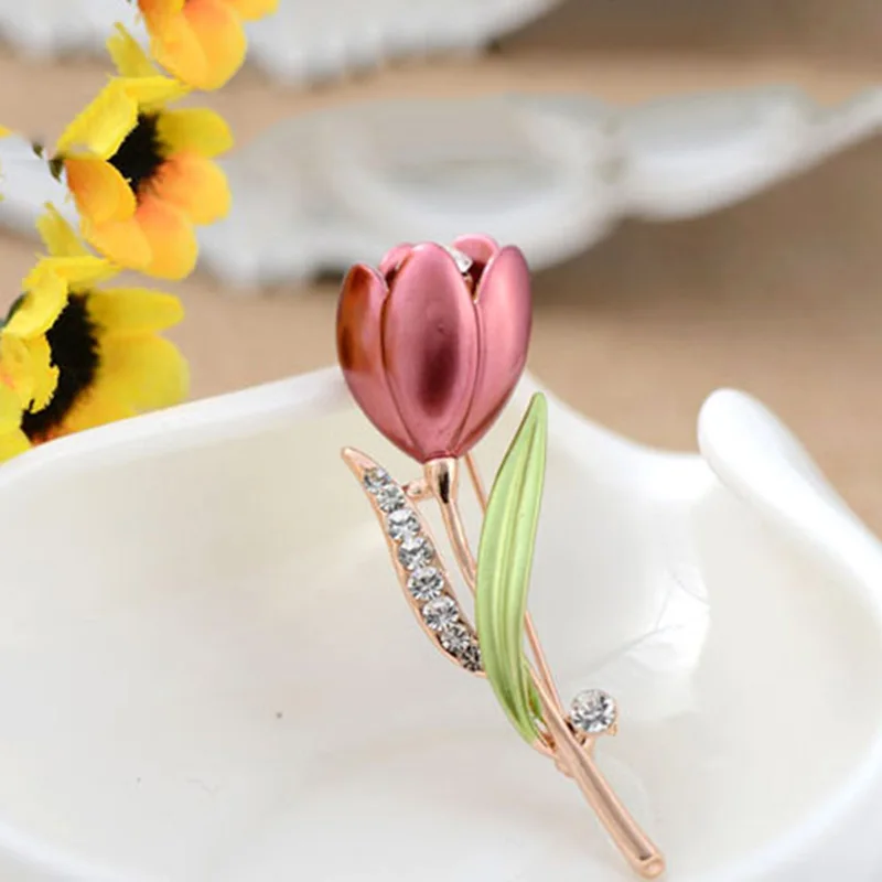 1 шт. брошь в форме тюльпана с кристаллами|Броши| |
