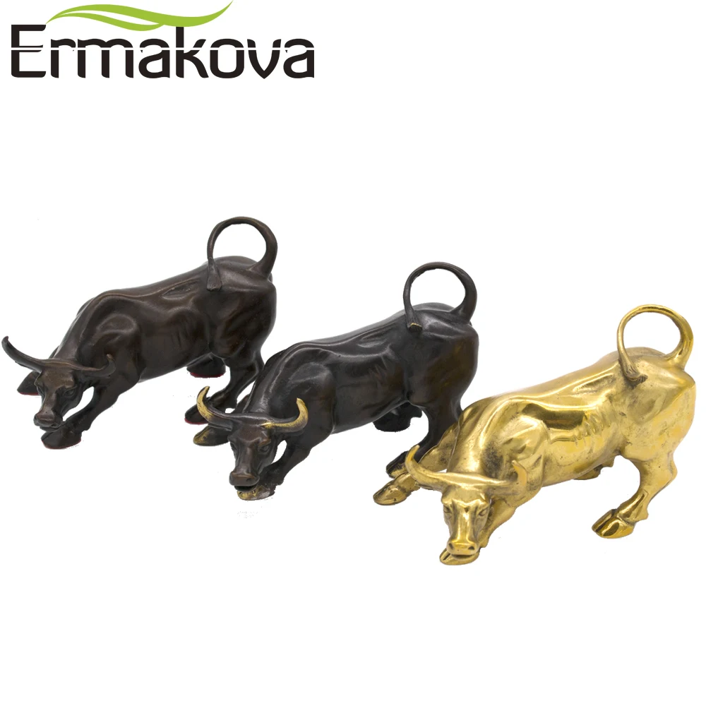 Ермакова 11,5 см(4,") Латунная настенная фигурка быка, быка, зарядка, фондовый рынок, статуя быка, Скульптура Фэн-шуй, Декор для дома и офиса
