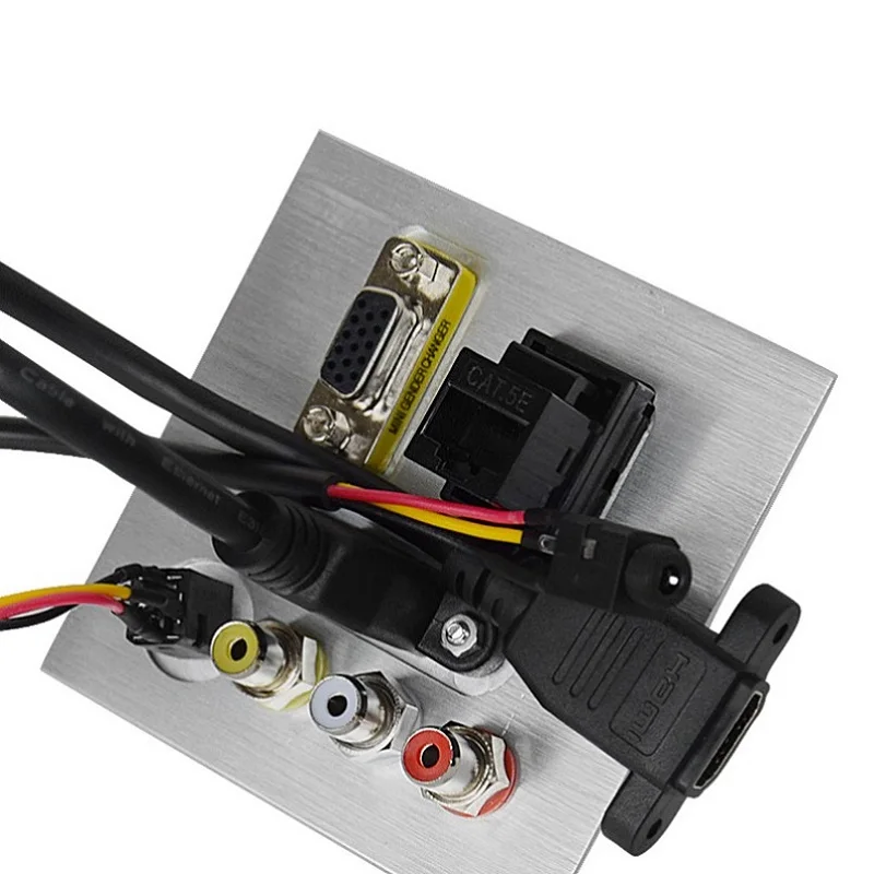 Алюминиевый панельный настенный мультимедийный разъем HDMI+ VGA+ сеть+ аудио+ FL+ FR сигнальный интерфейс панельная розетка для офиса, школы, отеля, дома