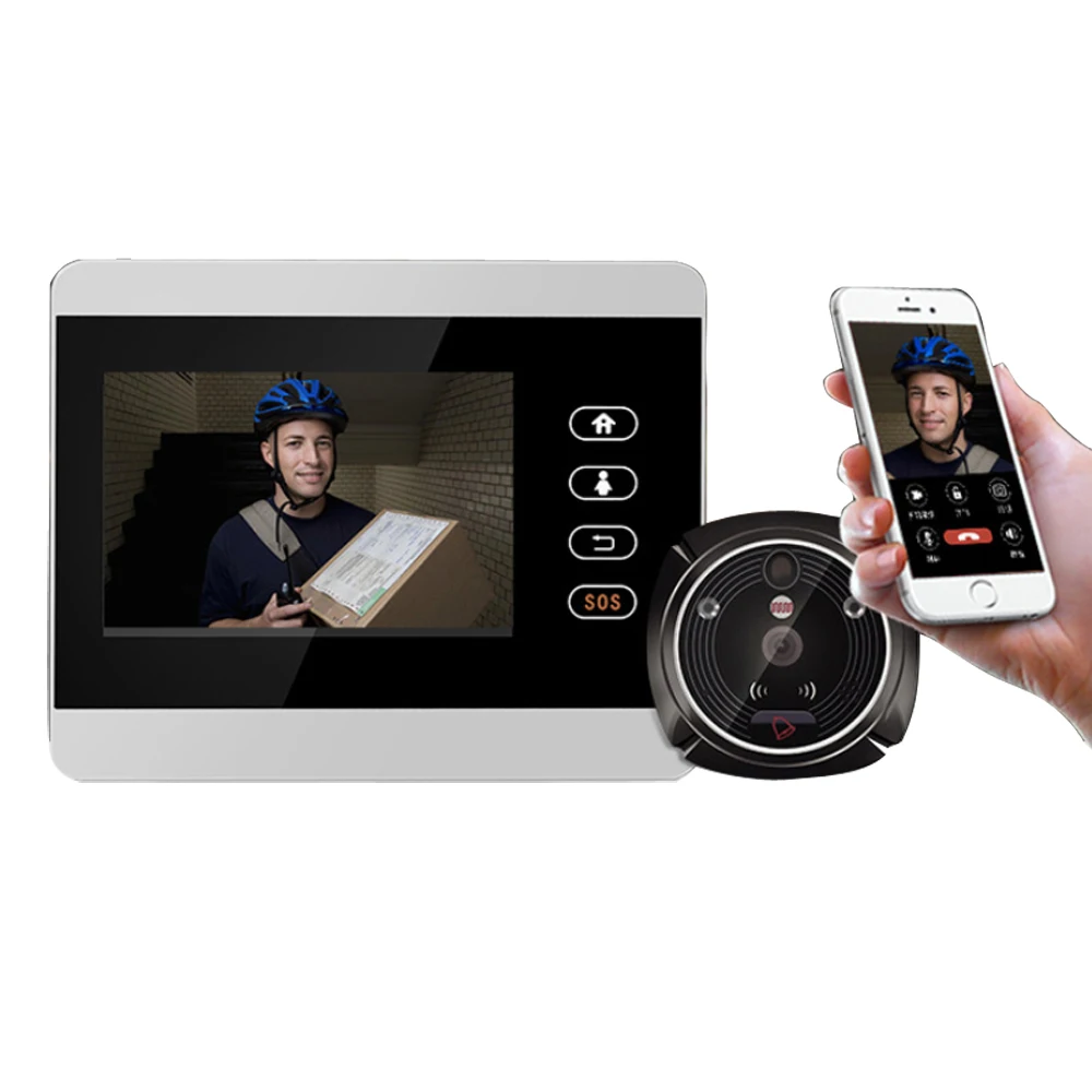 

Electronic Intercom Door Viewer 4" HD Automatic Video Photo Peephole Camera IR Night Vision Motion Detection Security Doorbell