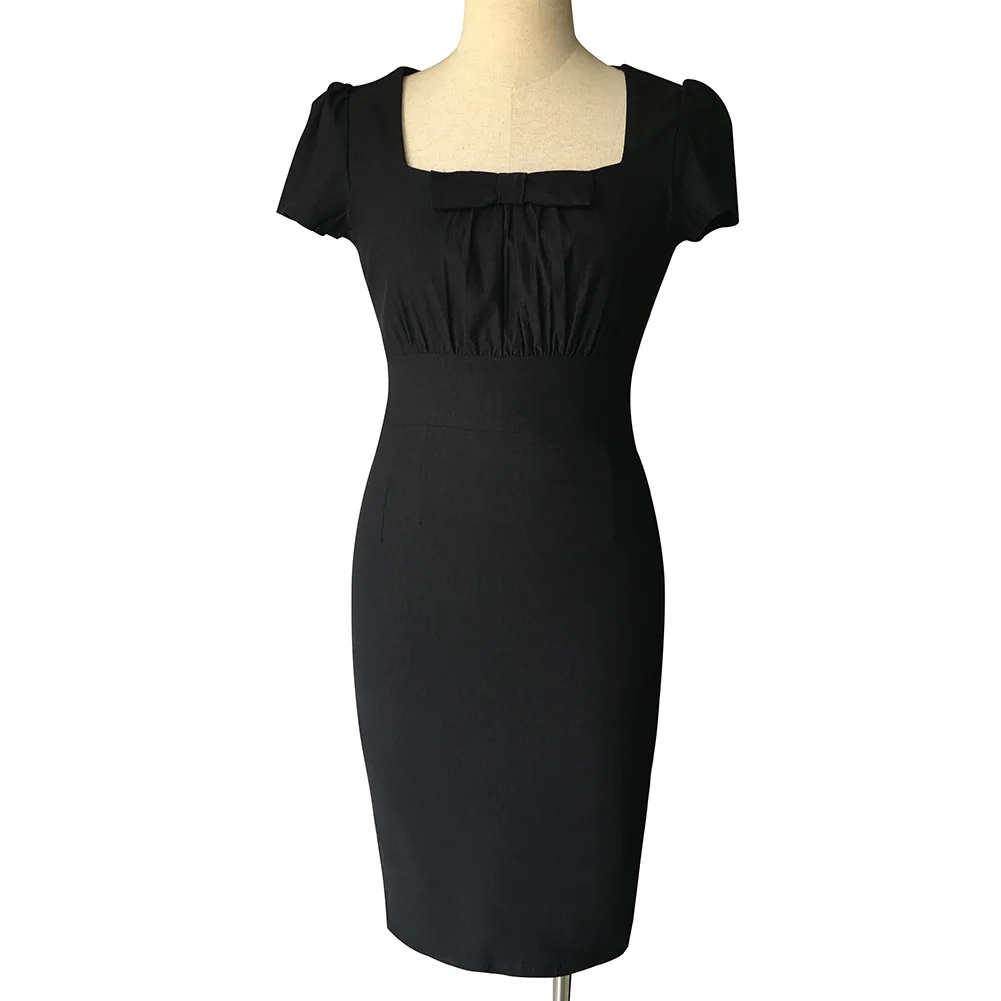 Для женщин Элегантный Винтаж Pin Up лук Ruched Туника квадратным воротником