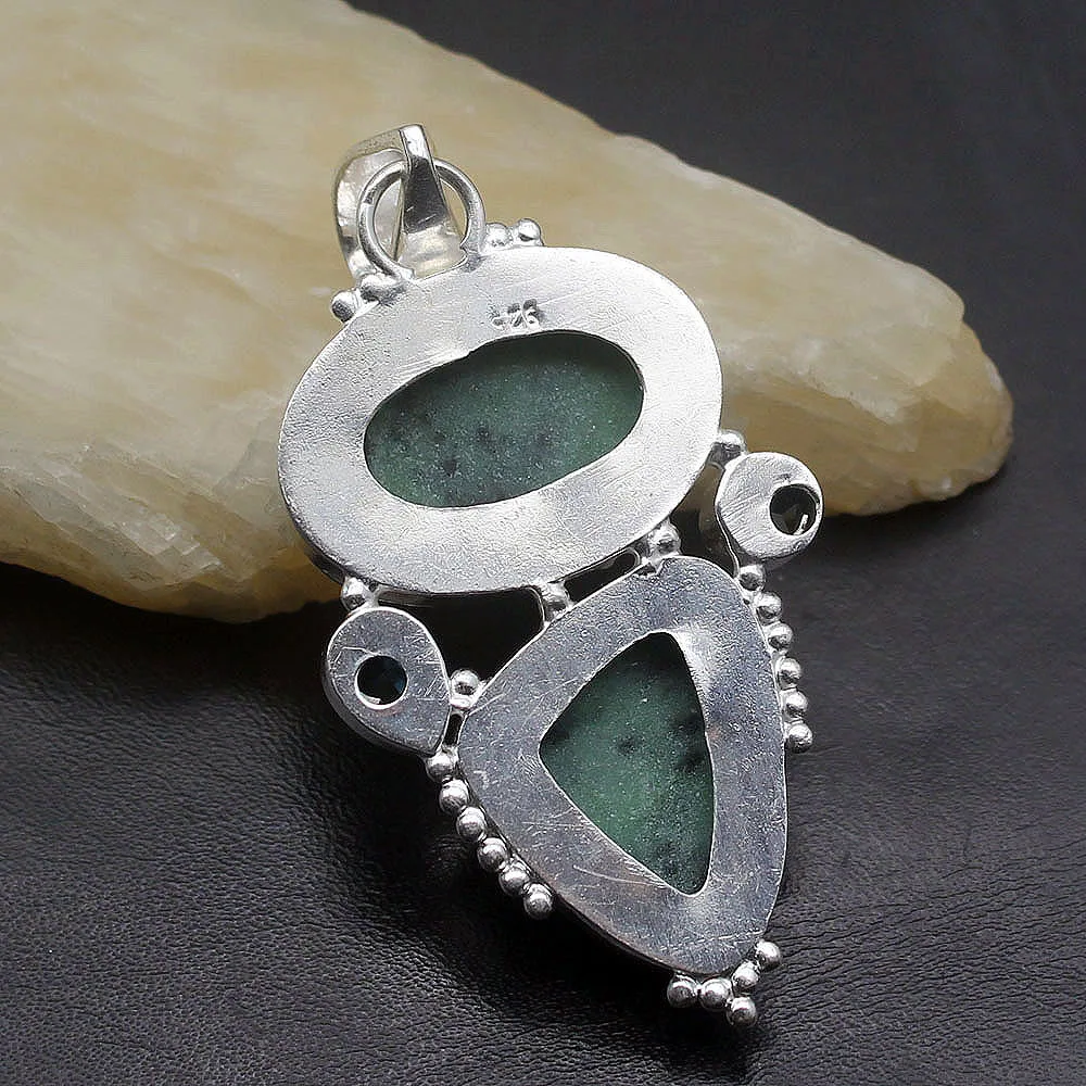 Колье с подвеской из натурального обсидиана и синего топаза Подвески