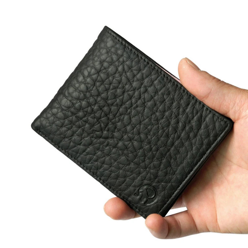 Тонкий двухслойный RFID Bloking кошелек для мужчин из натуральной кожи держатель