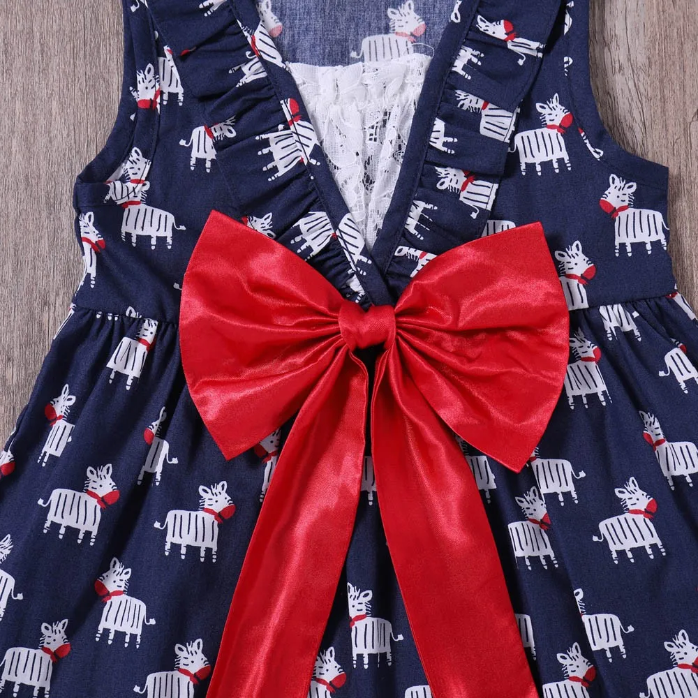 Children Kid Girls Cartoon Print Bowknot Lace Princess Party Dress Clothes Girl Clothing Set Summer #25 | Детская одежда и обувь