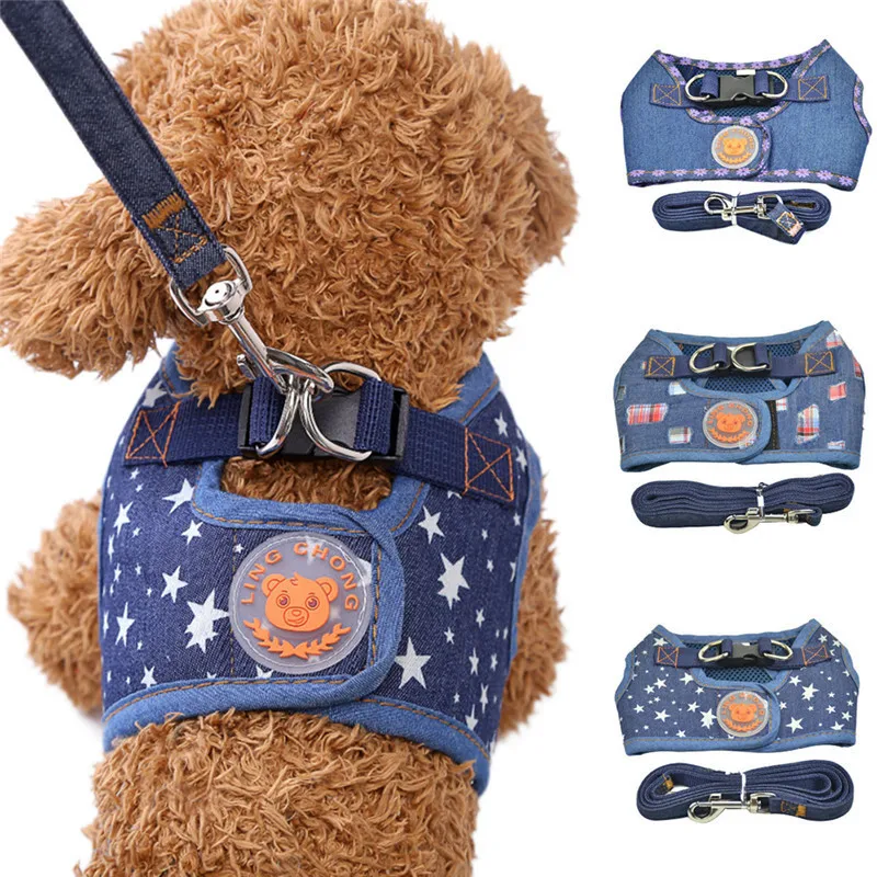 Шлейка для собак жилет щенков поводок прогулок джинсов маленьких кошек