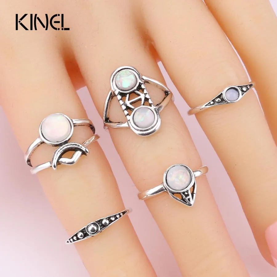 Модное женское кольцо-миди винтажное серебряное 7 цветов 5 шт./компл. | Украшения и