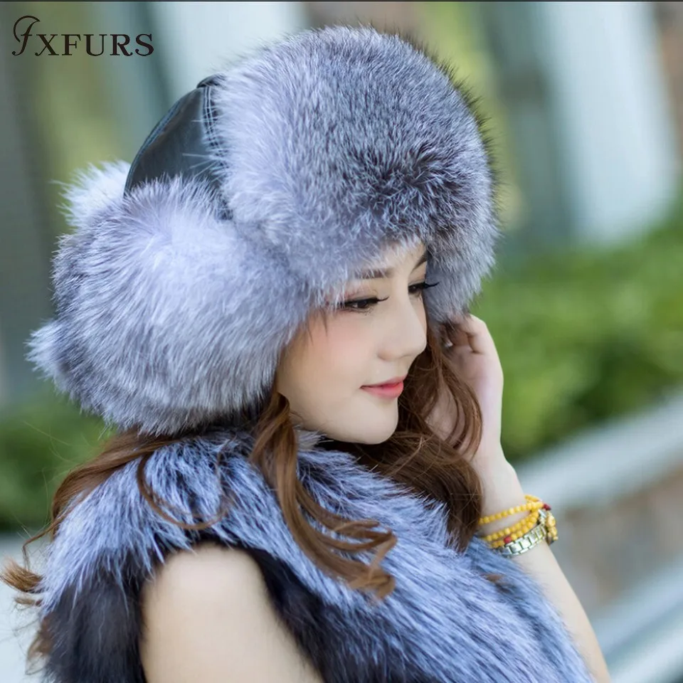 FXFURS женские зимние шапки из меха енота с кожаным верхом бомбардировщик ушных лоскутов шапки русская ушанка для улицы Leifeng лисий мех шапки