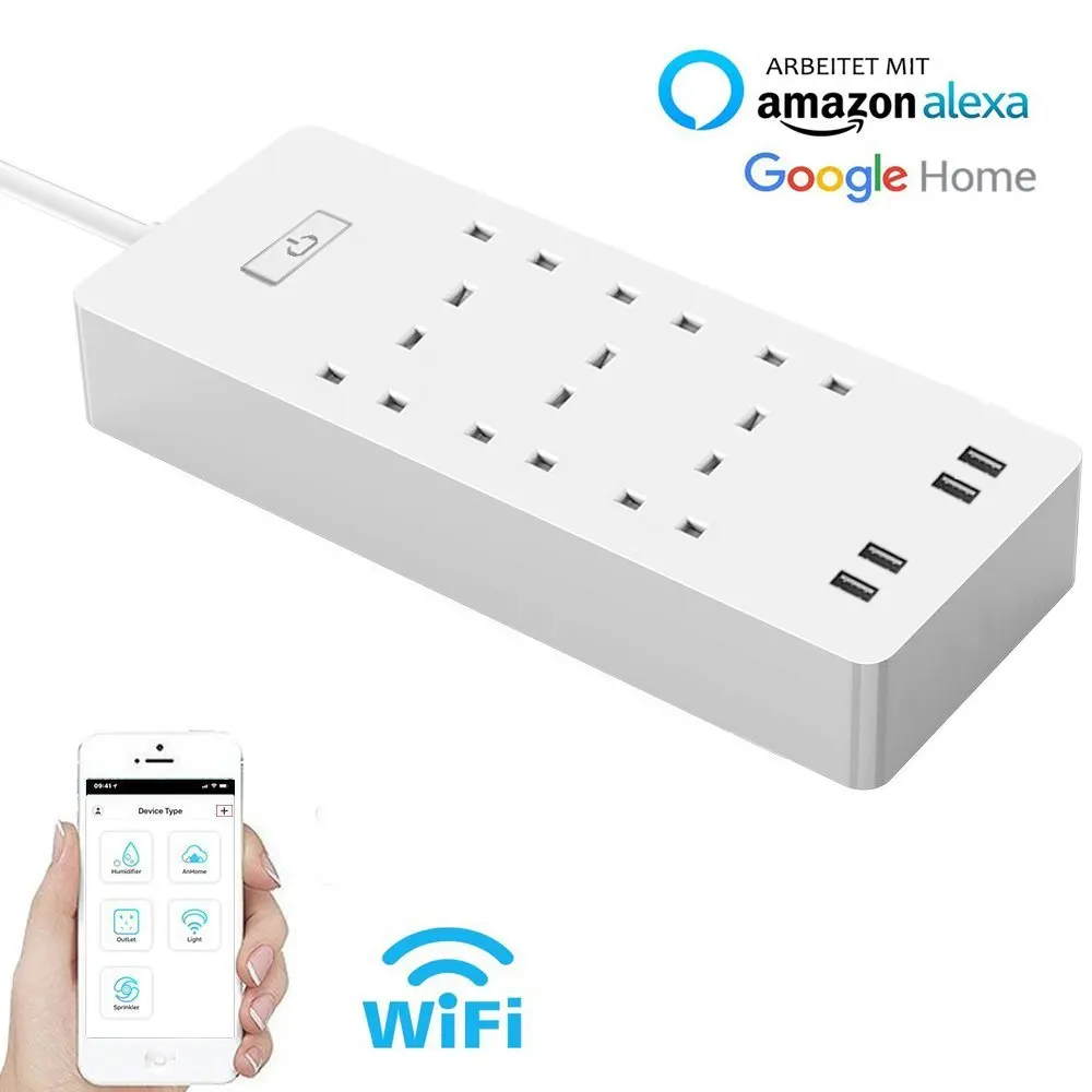 WiFi смарт Мощность полосы Стабилизатор напряжения с 6 гнездами 4 USB Порты и разъёмы
