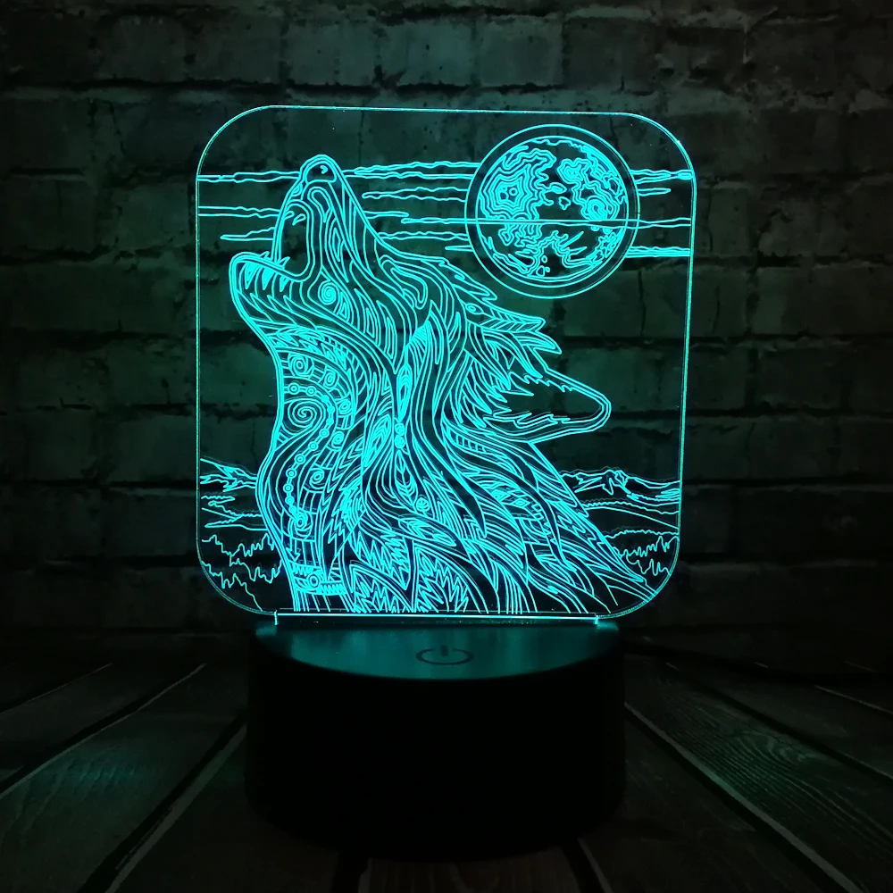 Новый Животный Волк 3D лампа светодиодная USB настольная многоцветный Лава RGB