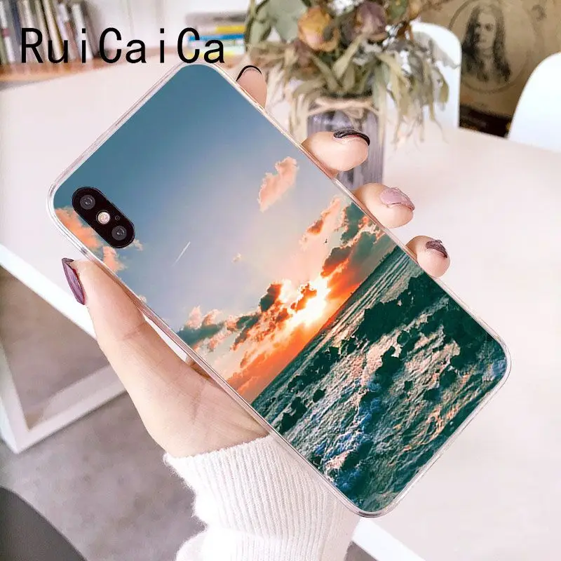 RuiCaiCa Прозрачный чехол для телефона из ТПУ с морским небом и морской звездой iPhone 8 7