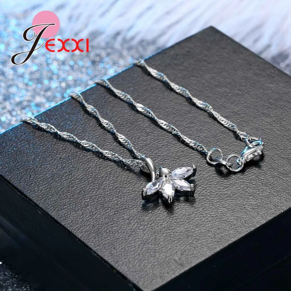 Женское колье из серебра 925 пробы с кулоном в виде цветка|crystal pendant necklace|long chain