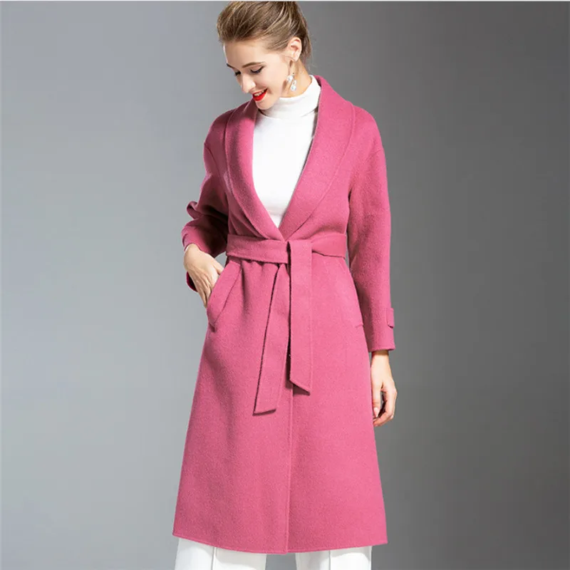 Женский шерстяной Тренч с регулируемой талией двухстороннее кашемировое