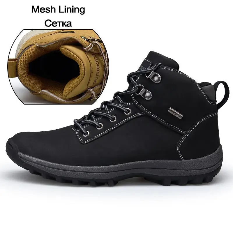 Black Mesh Cajacky/зимние ботинки; Плюшевые мужские ботинки высокого качества; мужские ботильоны с теплым мехом размера плюс 47, 46; модные плюшевые ботинки; botas hombre - Цвет: Black Mesh