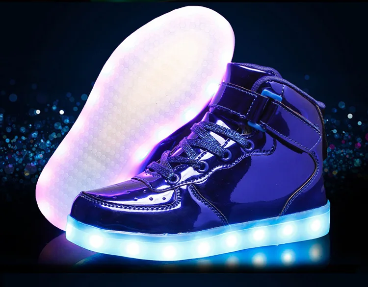 EUR 25-37 светящиеся кроссовки USB зарядка Led детская обувь высокая помощь мальчик девочка мужчины женщины светящиеся теннисные Детские светильник обувь