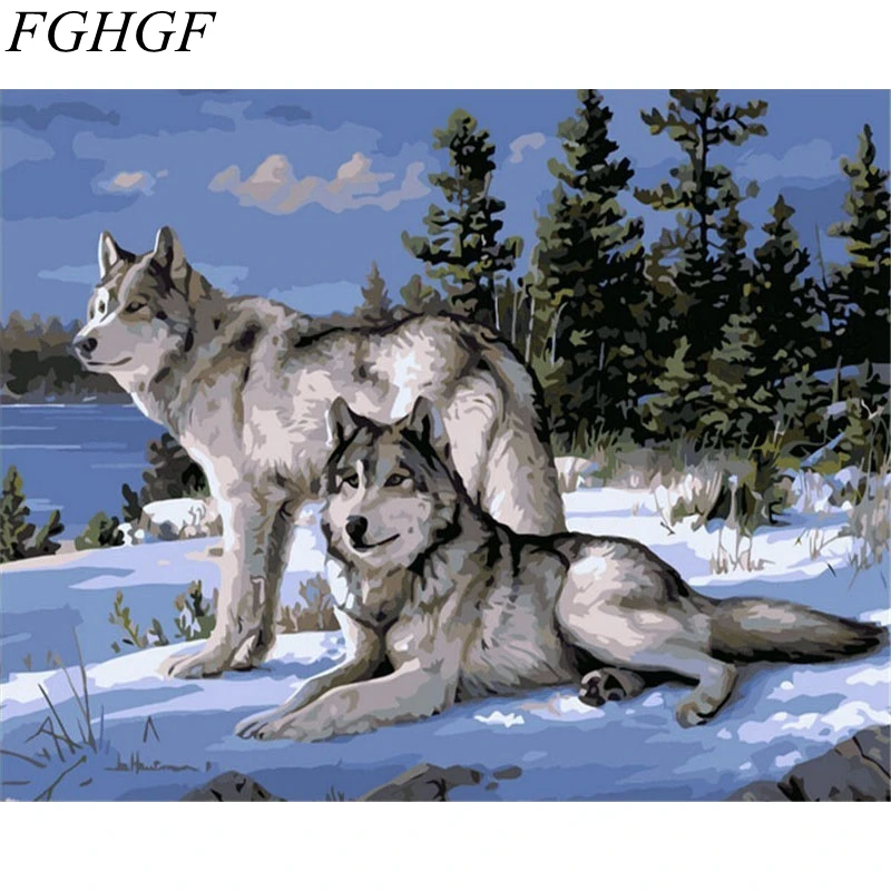 FGHGF DIY Цифровая Холст Картина маслом уникальные подарки волка Безрамная картина