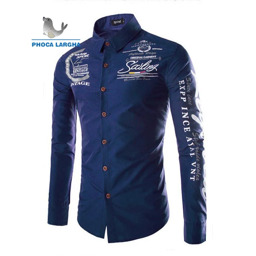 Мужская рубашка с длинным рукавом Повседневная отложным воротником и принтом