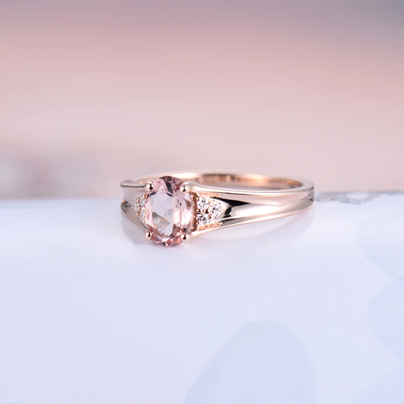 LOVERJEWELRY кольцо Твердое 14 к AU750 розовое золото натуральный морганит алмаз обручальные кольца для женщин День Святого Валентина ювелирные изделия