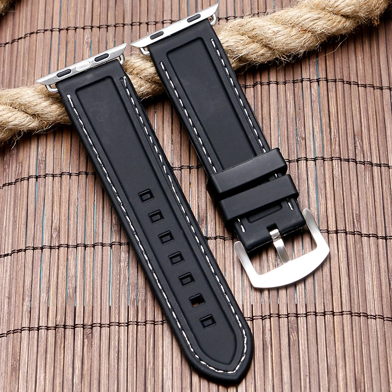 42 мм водонепроницаемый белый/красный сменный резиновый мягкий черный