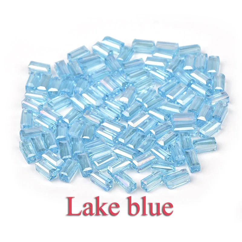Lake blue 100 шт Прямоугольные Австрийские хрустальные бусины 3*6 мм 4*8 мм высокого качества квадратной формы стеклянные бусины для изготовления браслетов своими руками - Цвет: Lake blue
