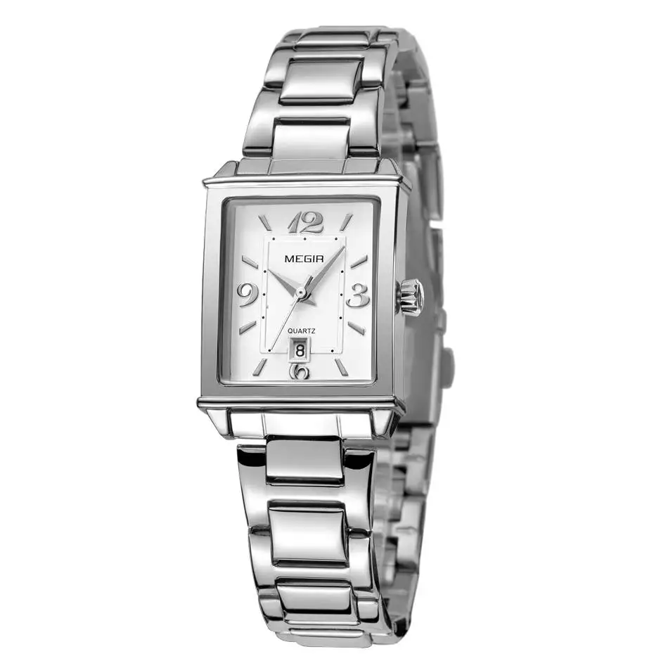 MEGIR Women Watches Elegant Brand Famous Luxury Rectangle Quartz Stainless Steel Strap Waterproof Clock Relogio Feminino | Наручные часы