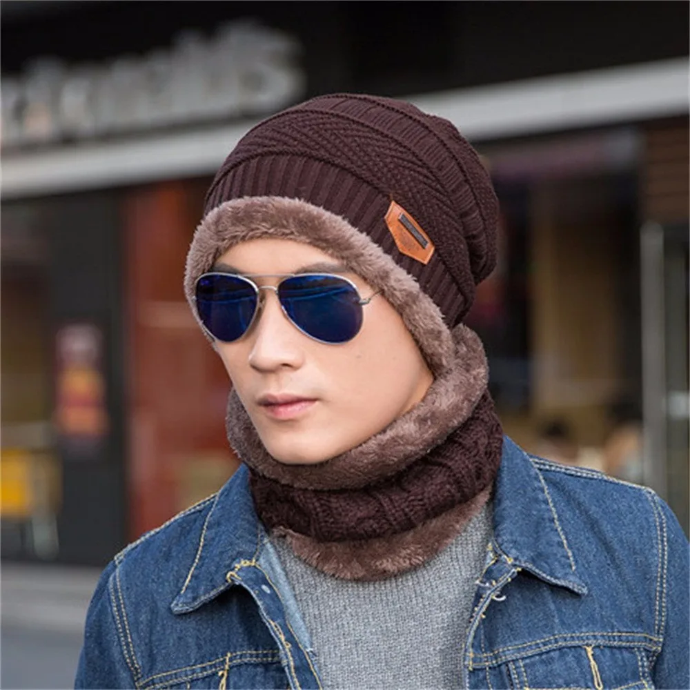 

Men's Hat Knitted Woolen Ha Patch Label Plus Velvet Warm Cap Cap Bib And Ski Masks