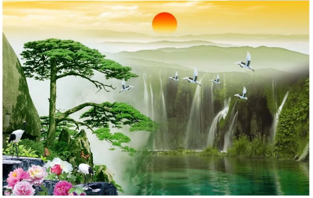 3d фото на заказ настенный бумажный журавль приветственная песня пейзаж обои