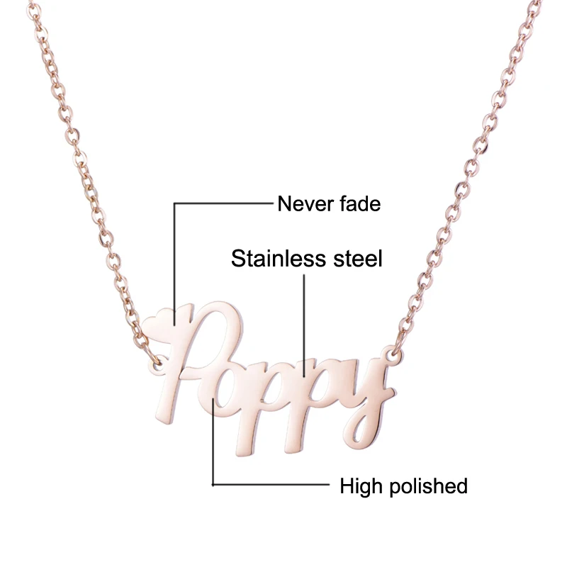 Женское колье из нержавеющей стали с персональным именем белое золото розовое