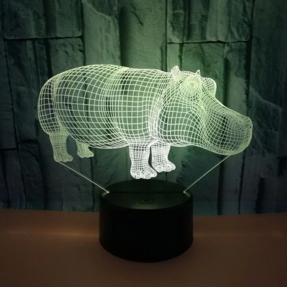 Бегемот 3D Lampen 7 цветов USB ночник Светодиодная лампа для детей день рождения